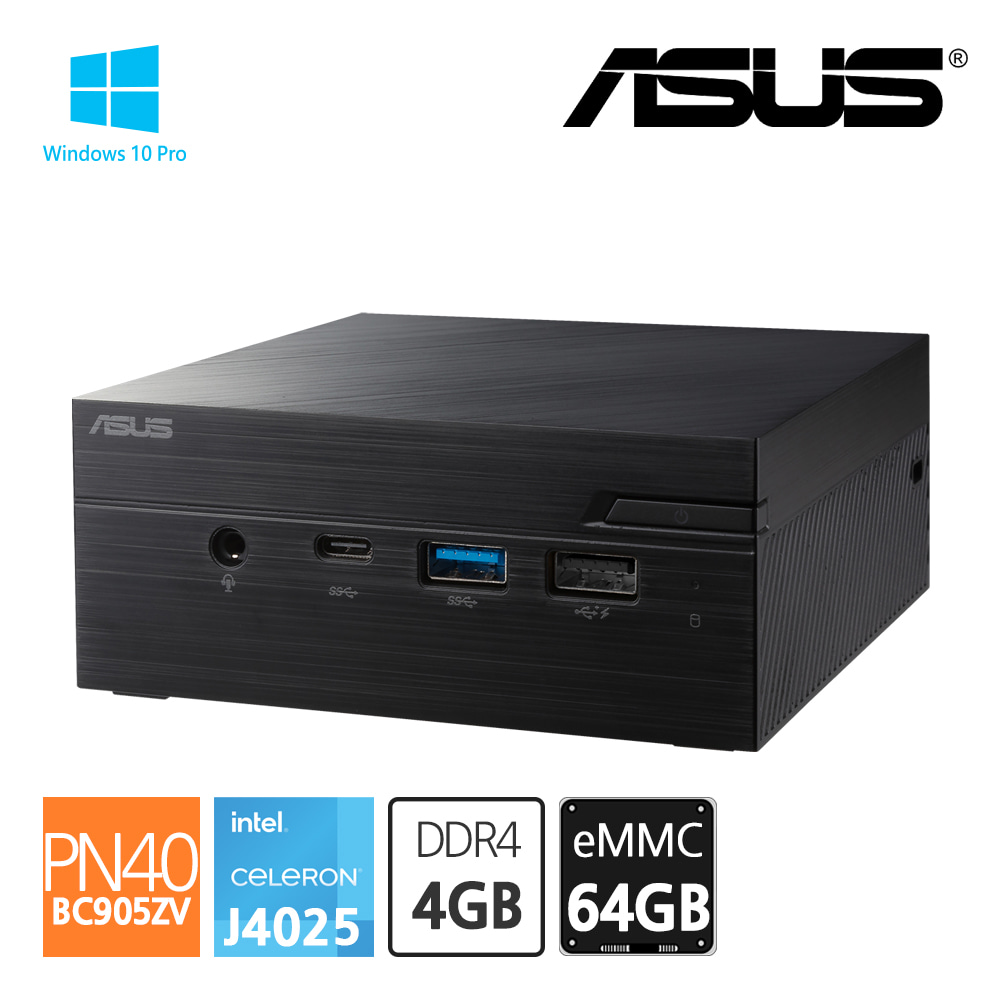 에이수스 ASUS 미니PC PN40-BC905ZV J4025 인텔 셀러론 Win10Pro RAM 4GB / eMMC64GB 완제품