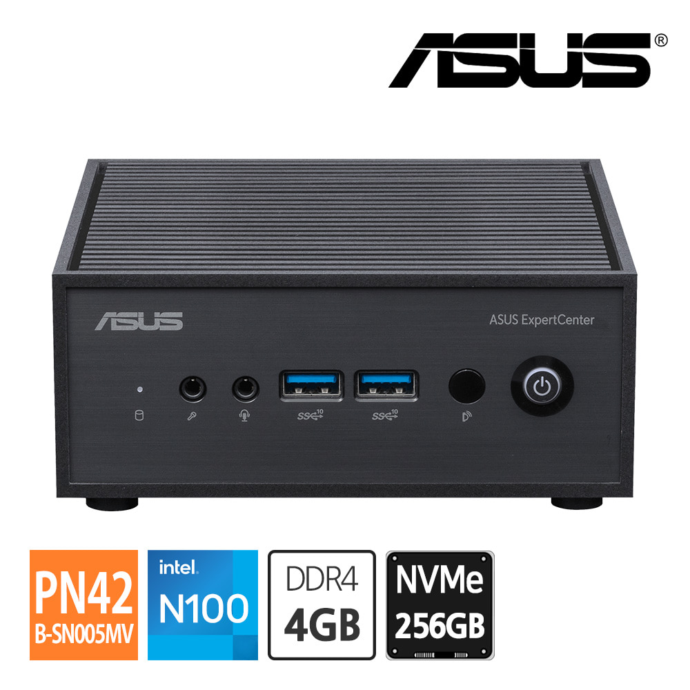 에이수스 ASUS 미니PC PN42-B-SN005MV N100 DDR4 4GB RAM / NVMe 256GB 모니터 VGA HDMI DP 지원 듀얼랜