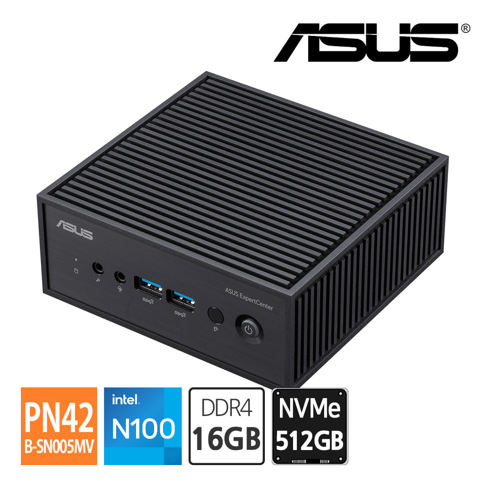 에이수스 ASUS 미니PC PN42-B-SN005MV N100 DDR4 16GB RAM / NVMe 512GB 모니터 VGA HDMI DP 지원 듀얼랜